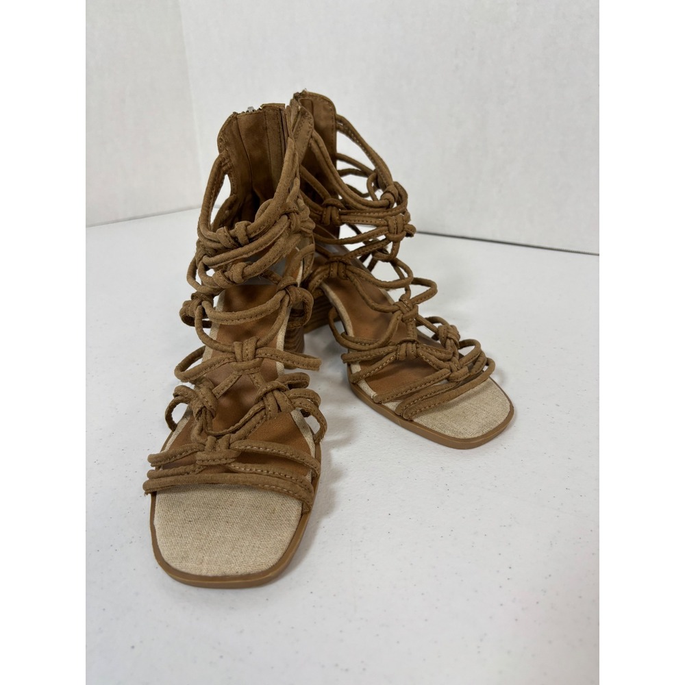 DV Dolce Vita Tan Gladiator Block Heel Knotted Strappy Sandals Size 8